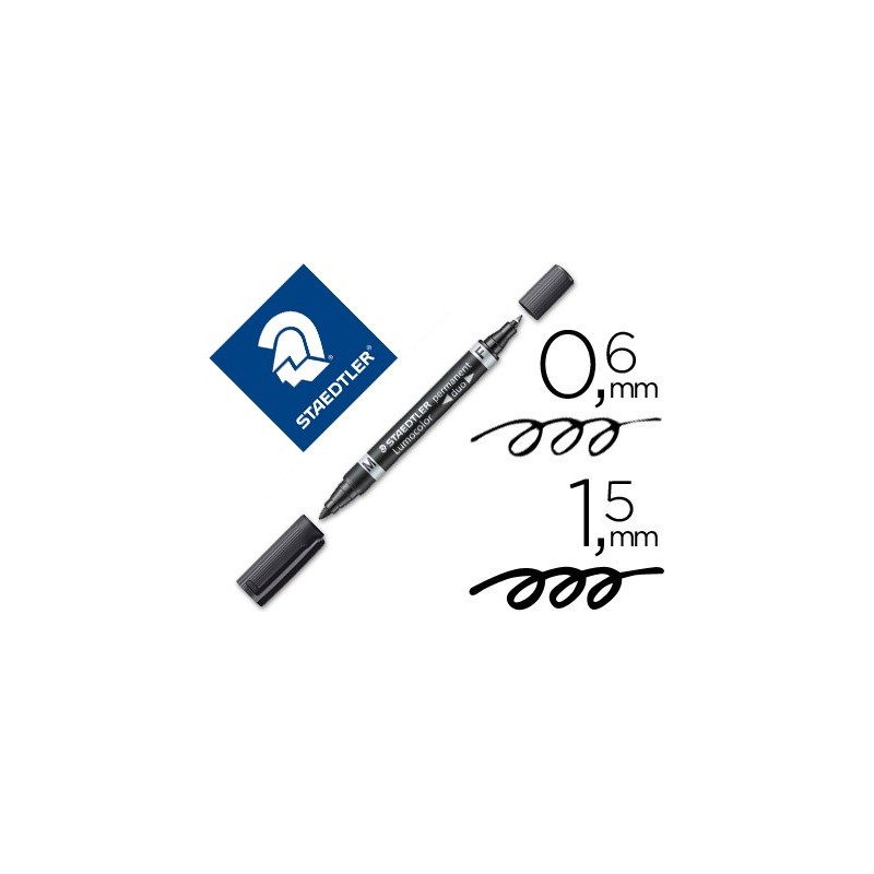 ROTULADOR STAEDTLER LUMOCOLOR PERMANENTE DUO 348 NEGRO PUNTA F 0,6 MM PUNTA M 1,5 MM