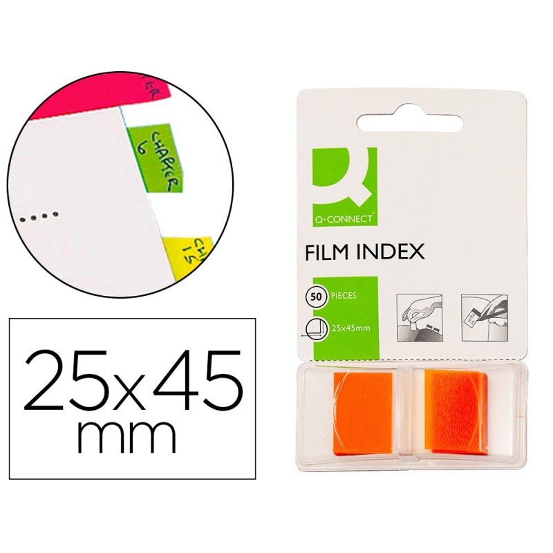 BANDERITAS SEPARADORAS Q-CONNECT NARANJAS DISPENSADOR DE 50 UNIDADES