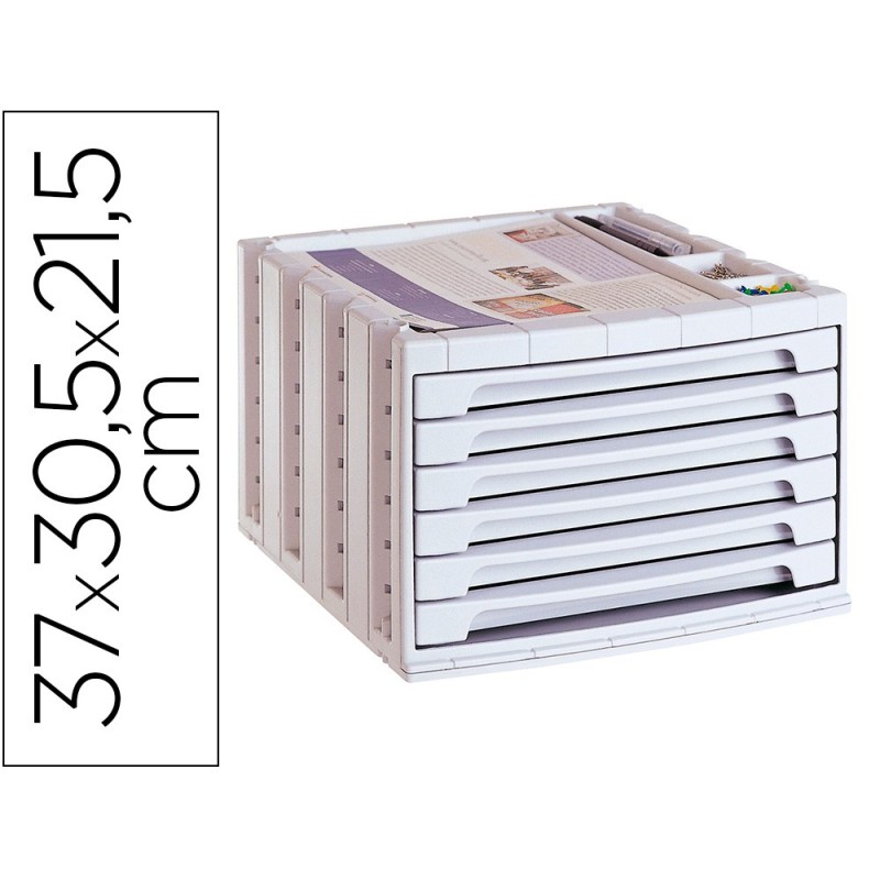 FICHERO CAJONES DE SOBREMESA Q-CONNECT 305X370X215 MM BANDEJA ORGANIZADORA SUPERIOR 6 CAJONES GRIS OPACO