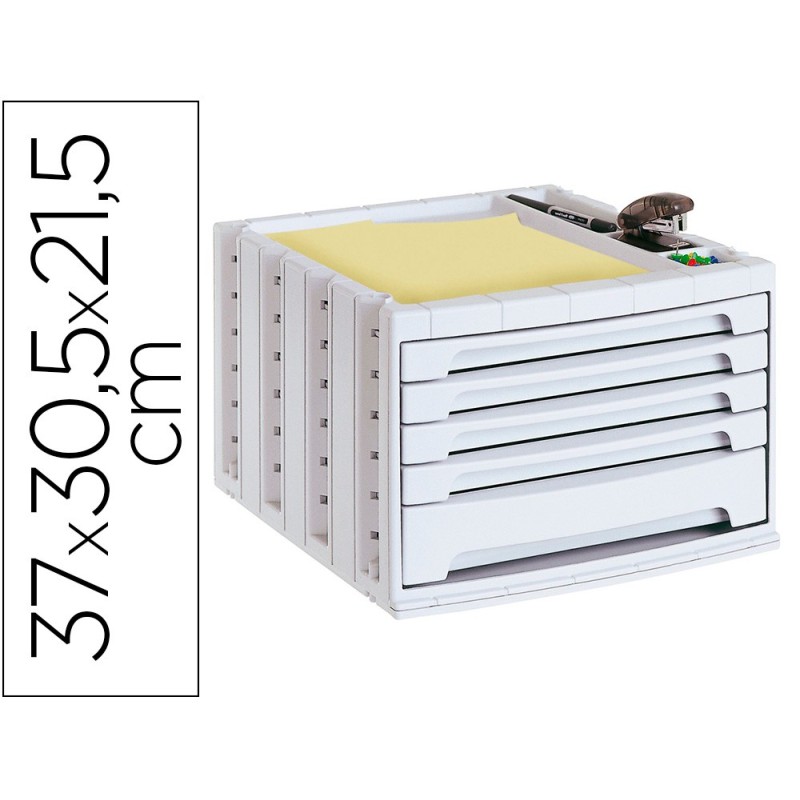 FICHERO CAJONES DE SOBREMESA Q-CONNECT 305X370X215 MM BANDEJA ORGANIZADORA SUPERIOR 5 CAJONES GRIS OPACO