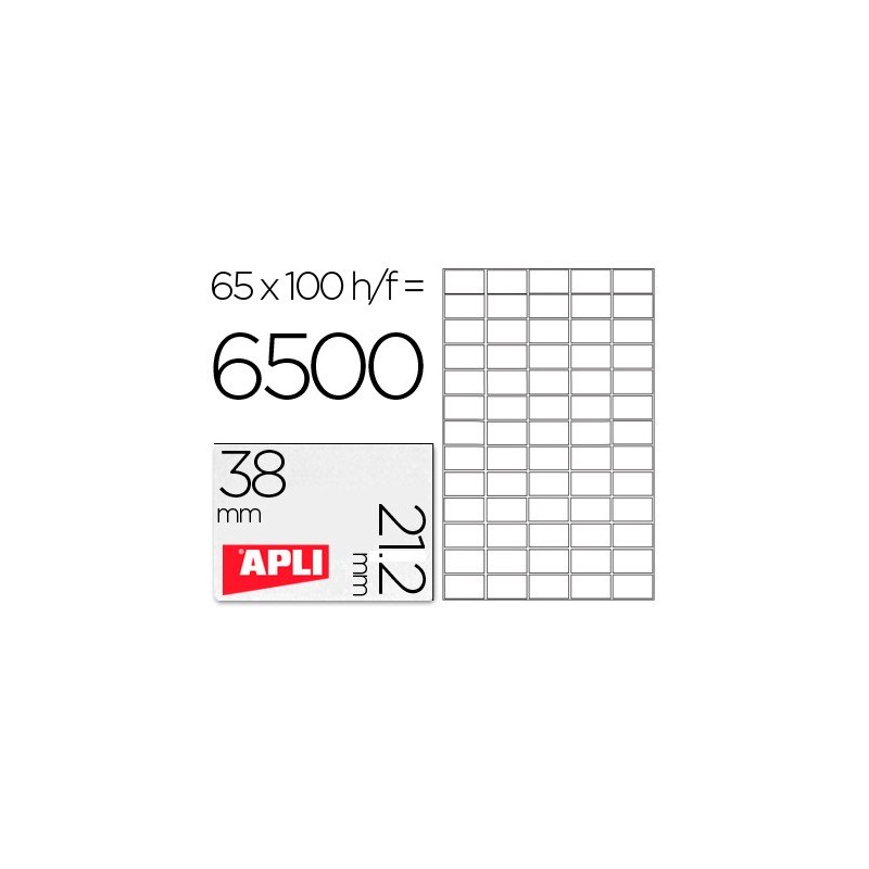 ETIQUETA ADHESIVA APLI 1283 TAMAO 38X21.2MM PARA FOTOCOPIADORA LASER INK-JET CAJA CON 100 HOJAS DIN A4