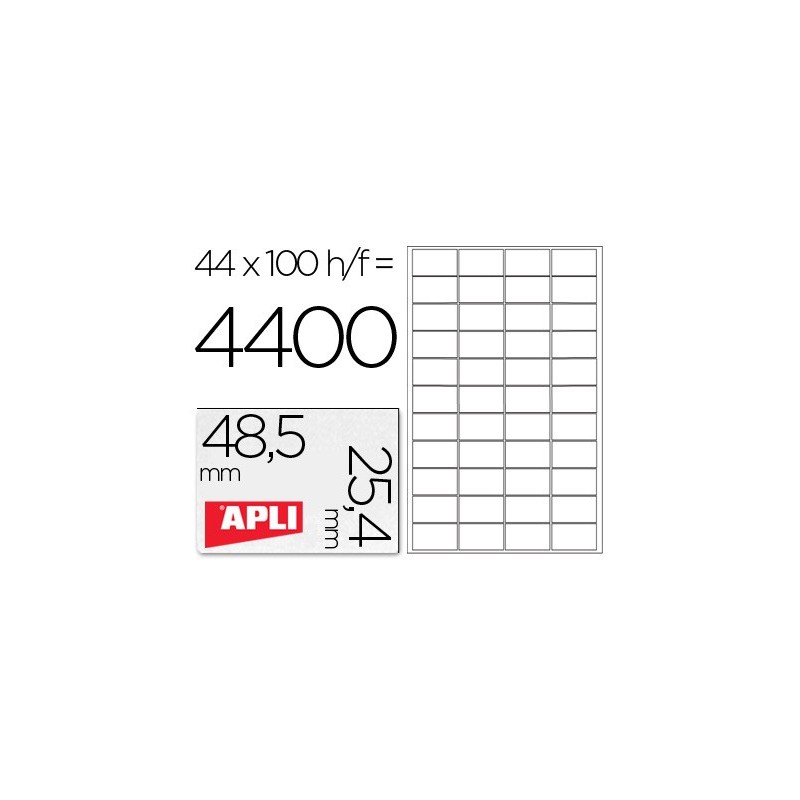 ETIQUETA ADHESIVA APLI 1285 TAMAO 48,5X25,4 MM PARA FOTOCOPIADORA LASER INK-JET CAJA CON 100 HOJAS DIN A4