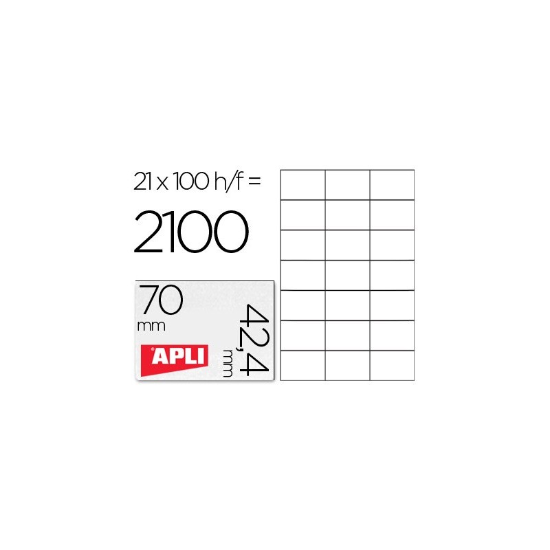 ETIQUETA ADHESIVA APLI 1276 TAMAO 70X42,4 MM PARA FOTOCOPIADORA LASER INK-JET CAJA CON 100 HOJAS DIN A4