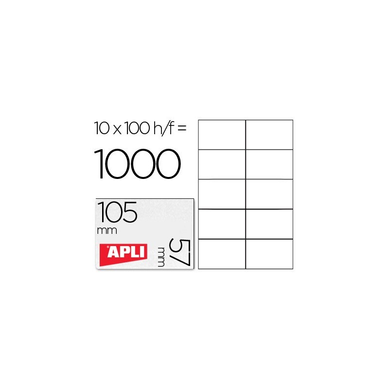 ETIQUETA ADHESIVA APLI 1278 TAMAO 105X57 MM PARA FOTOCOPIADORA LASER INK-JET CAJA CON 100 HOJAS DIN A4