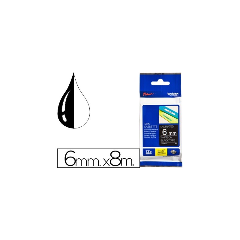 CINTA BROTHER TZE-315 NEGRO-BLANCO 6MM LONGITUD 8MT