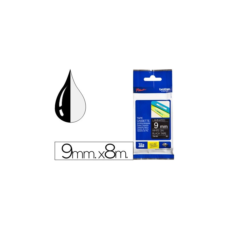 CINTA BROTHER TZE-325 NEGRO-BLANCO 9MM LONGITUD 8MT