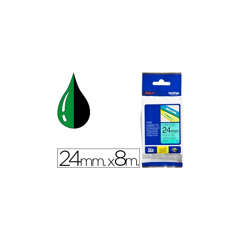 CINTA BROTHER TZE-751 VERDE-NEGRO 24MM LONGITUD 8 MT