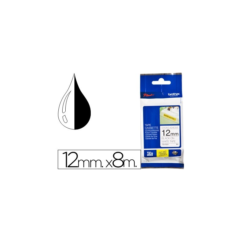 CINTA BROTHER TZE-S231 BLANCO-NEGRO 12MM LONGITUD 8 MT SUPERADHESIVA