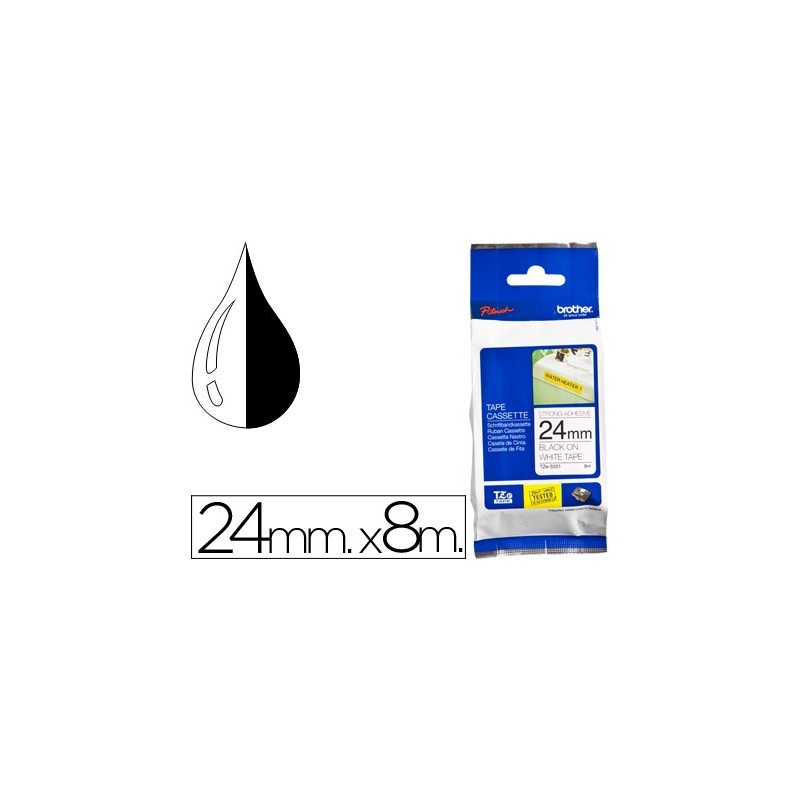 CINTA BROTHER TZE-S251 BLANCO-NEGRO 24MM LONGITUD 8 MT SUPERADHESIVA