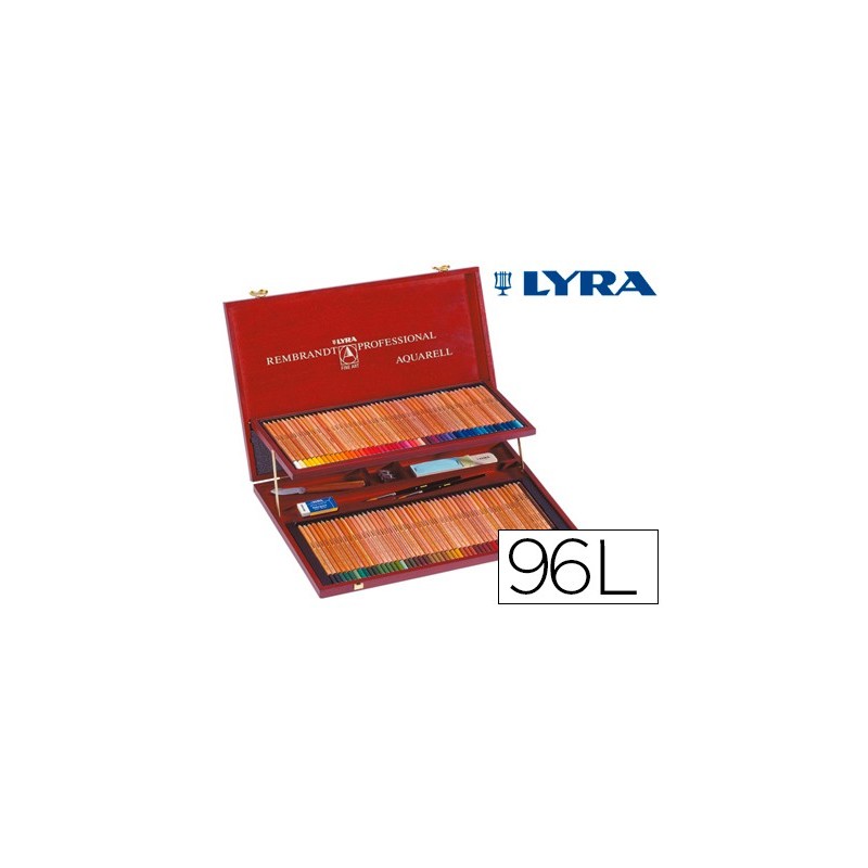 LAPICES DE COLORES LYRA REMBRANDT ACUARELABLE 96 COLORES ESTUCHE MADERA+LAPIZ NEGRO+CUCHILLA+TABLA