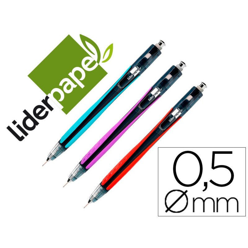 PORTAMINAS LIDERPAPEL 0,5 MM CON PUNTA RETRACTIL Y SUJECIONDE CAUCHO COLORES SURTIDOS