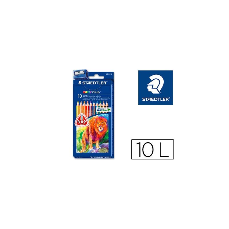 LAPICES DE COLORES STAEDTLER NORIS CLUB TRIANGULAR JUMBO CAJA DE 10 COLORES+AFILALAPIZ