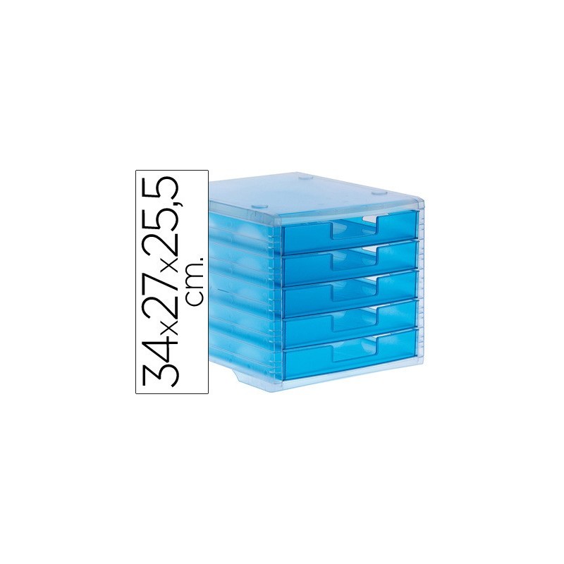 FICHERO CAJONES DE SOBREMESA Q-CONNECT 340X270X260 MM APILABLES 5 CAJONES AZUL MAR TRANSLUCIDO