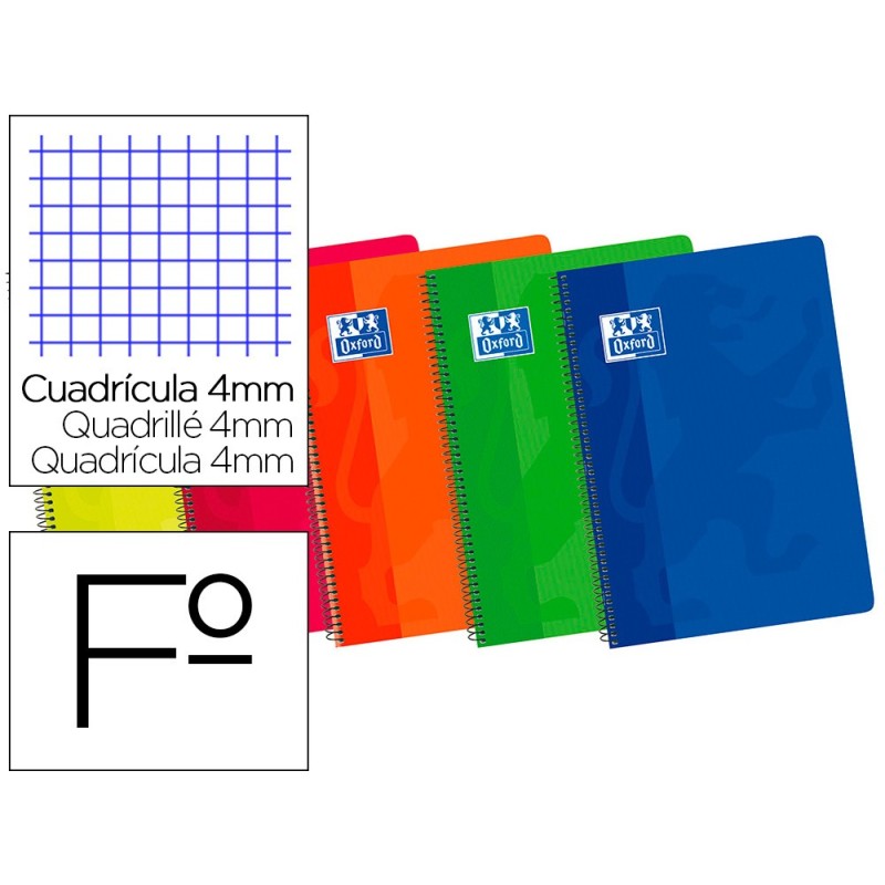 BLOC ESPIRAL OXFORD CARTONCILLO FOLIO 80 HOJAS CUADROS 4 MM