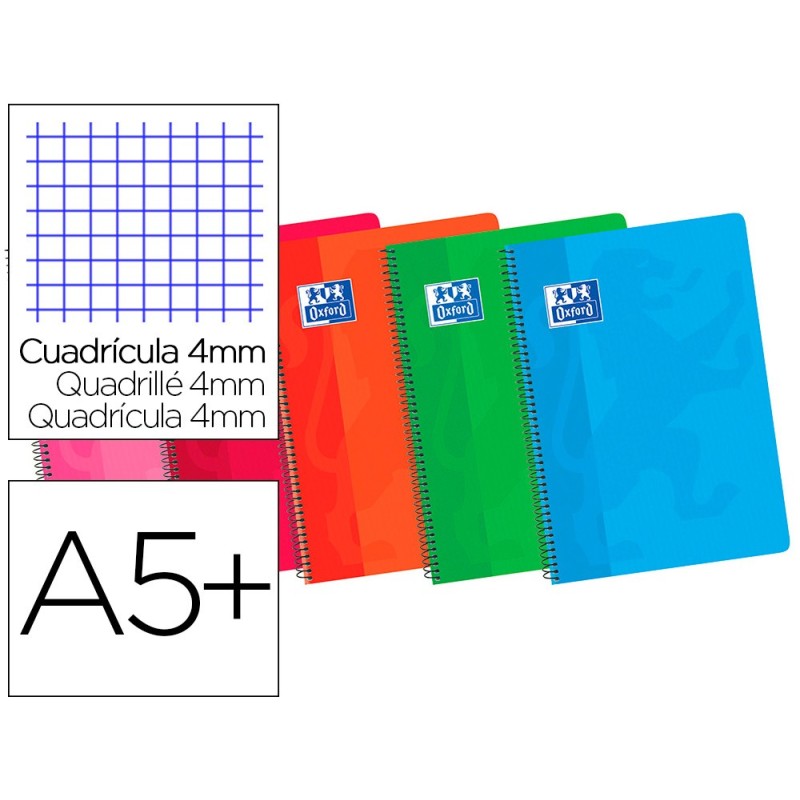 BLOC ESPIRAL OXFORD CARTONCILLO CUARTO 80 HOJAS CUADROS 4 MM