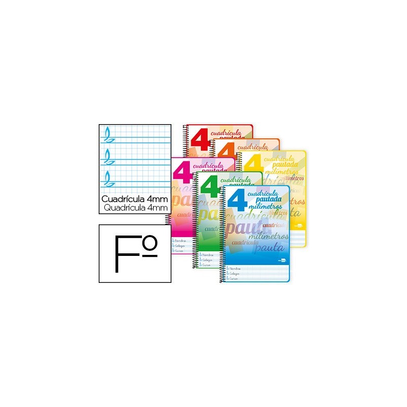 CUADERNO ESPIRAL LIDERPAPEL FOLIO PAUTAGUIA TAPA BLANDA 80H 75 GR CUADRO PAUTADO 4MM COLORES SURTIDOS