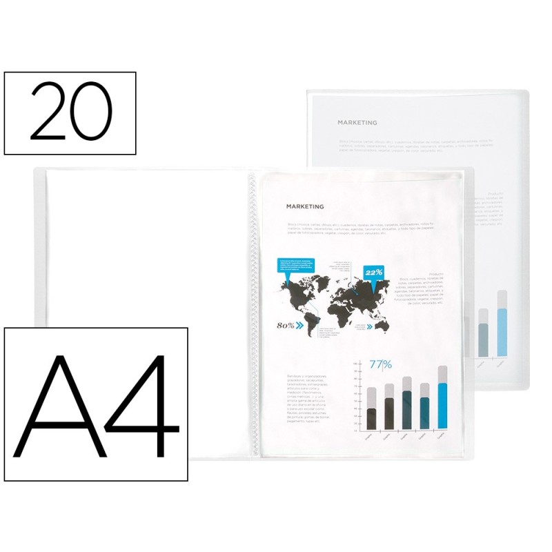 CARPETA LIDERPAPEL ESCAPARATE 47044 20 FUNDAS POLIPROPILENO DIN A4 TRANSPARENTE TRANSLUCIDO