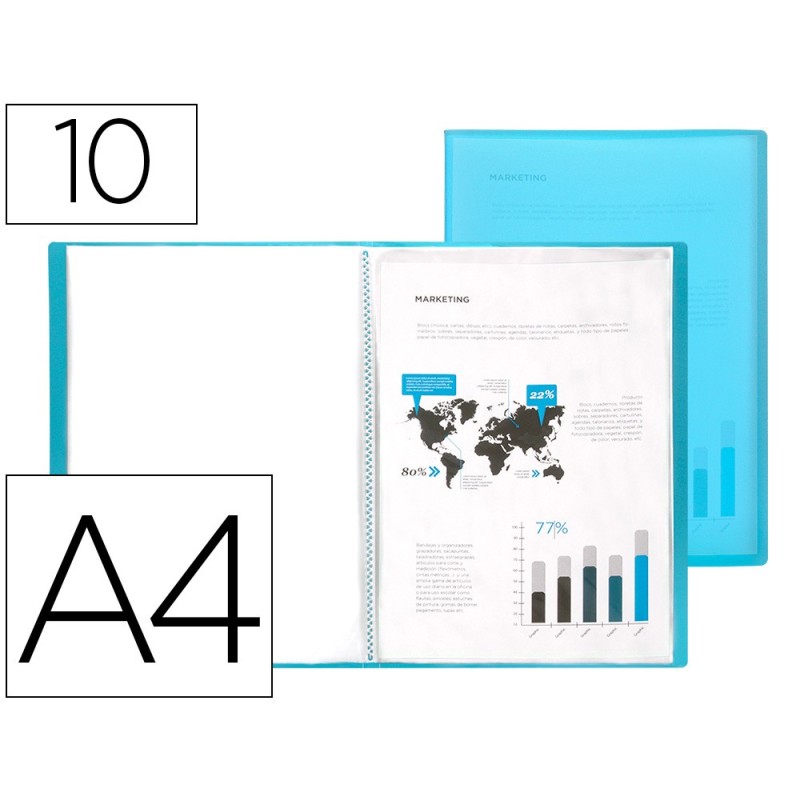 CARPETA LIDERPAPEL ESCAPARATE 47482 10 FUNDAS POLIPROPILENO DIN A4 AZUL TRANSLUCIDO
