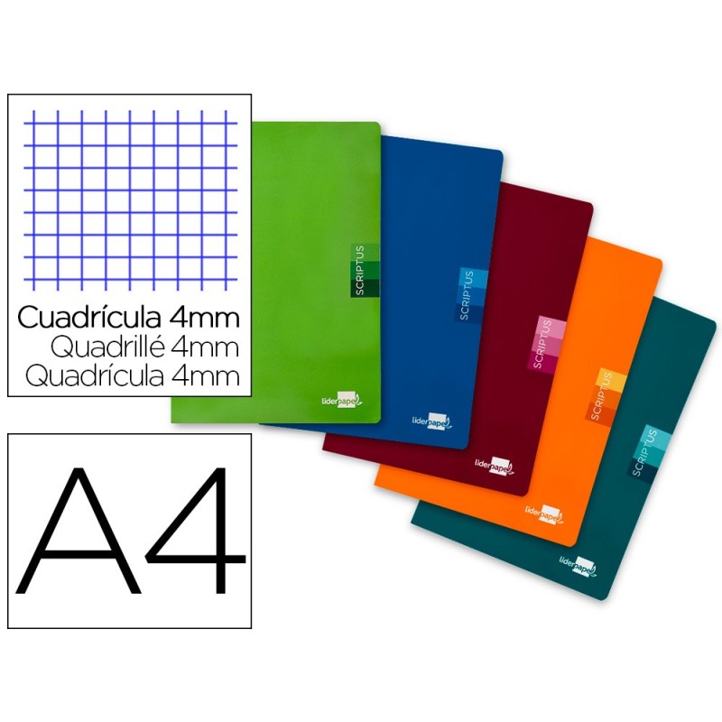 LIBRETA LIDERPAPEL SCRIPTUS A4 48 HOJAS 90G/M2 CUADRO 4MM CON MARGEN