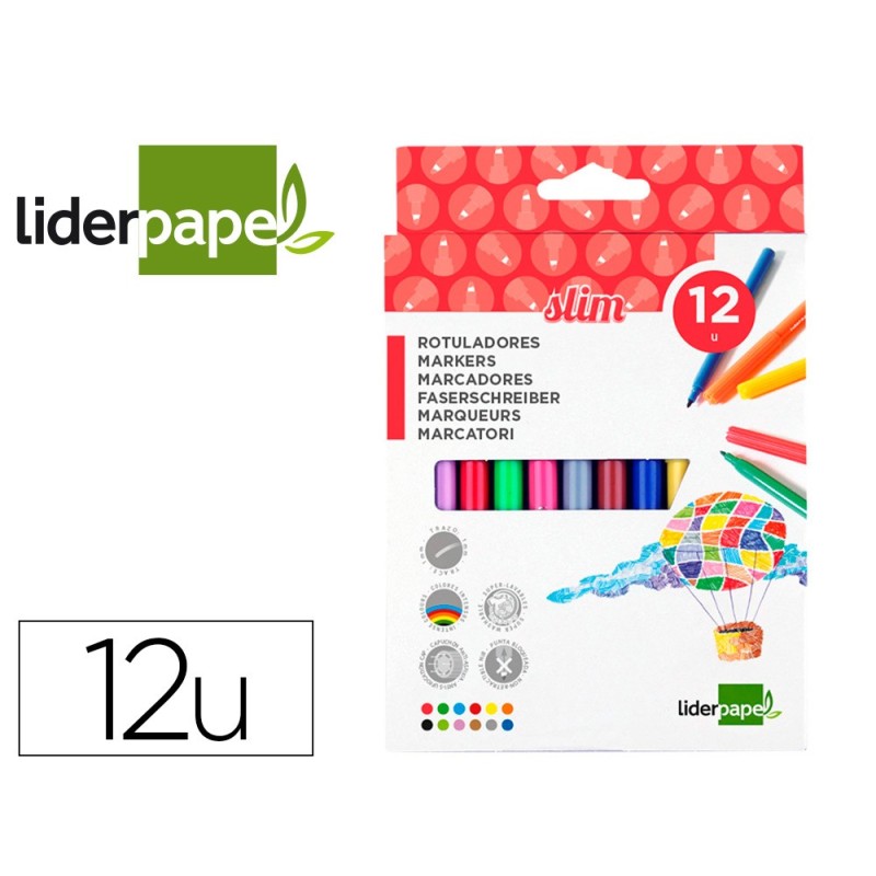 ROTULADOR LIDERPAPEL SLIM CAJA DE 12 UNIDADES COLORES SURTIDOS