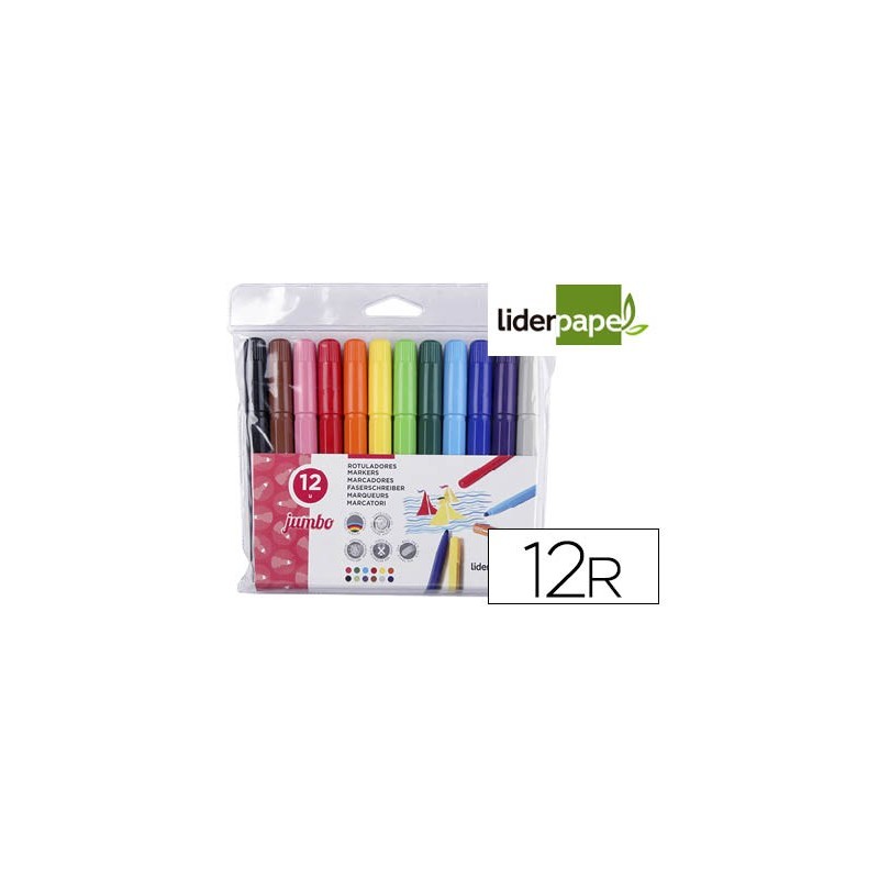 ROTULADOR LIDERPAPEL JUMBO BOLSA 12 UNIDADES COLORES SURTIDOS