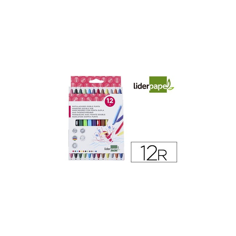 ROTULADOR LIDERPAPEL DUO DOBLE PUNTA FINA Y GRUESA CAJA DE 12UNIDADES COLORES SURTIDOS