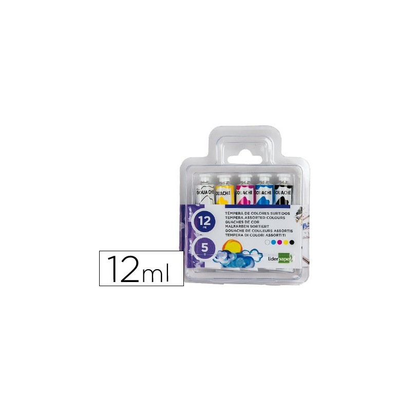 TEMPERA LIDERPAPEL EN TUBO DE ALUMINO DE 12 ML ESTUCHE DE 5 TUBOS COLORES SURTIDOS