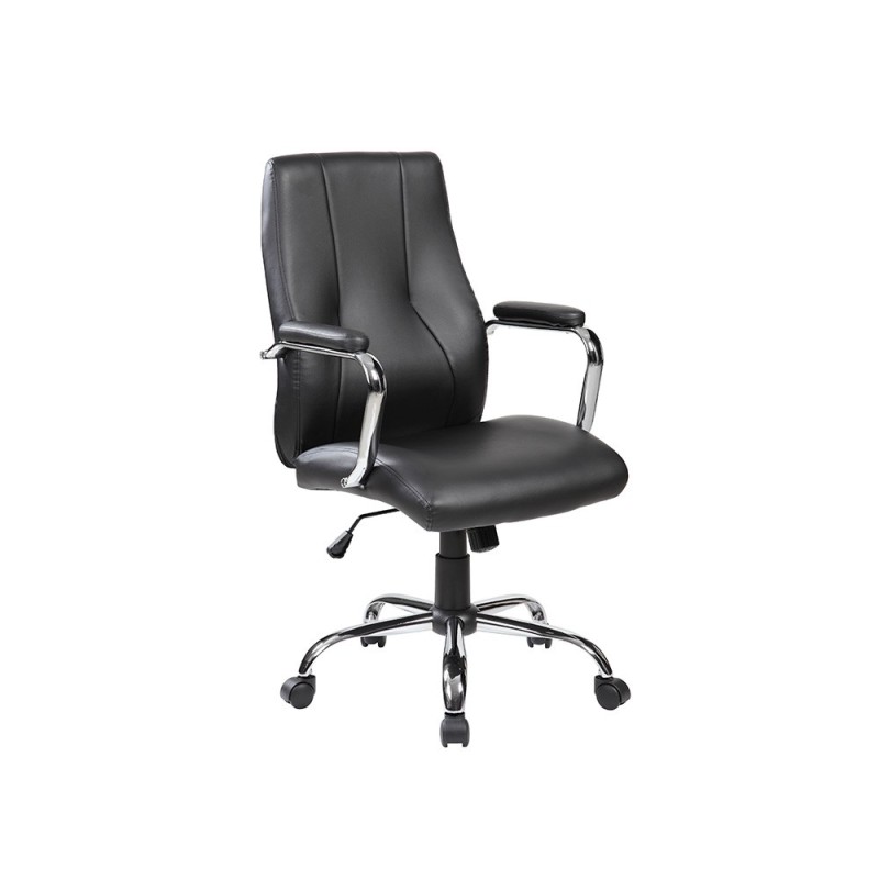 SILLA ROCADA DIRECCION SIMIL PIEL CON BRAZOS BASE METALICA CROMADA DIAMETRO 700MM RESPALDO 730MMX500MM