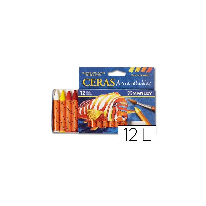LAPICES CERA MANLEY ACUARELABLE CAJA DE 12 UNIDADES COLORES SURTIDOS