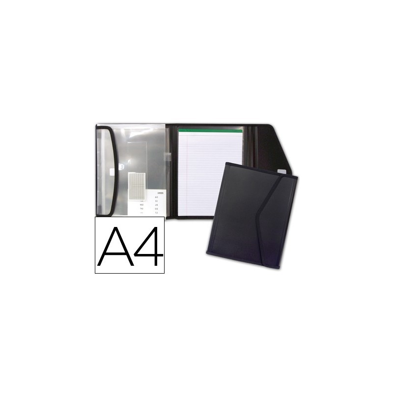 CARPETA LIDERPAPEL PORTADOCUMENTOS POLIPROPILENO CON 5 BOLSAS Y BLOC DE NOTAS CIERRE DE VELCRO DIN A4 NEGRO