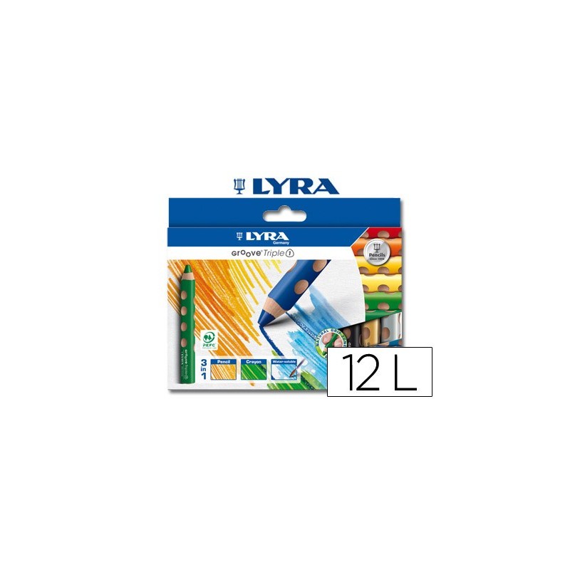 LAPICES DE COLORES ACUARELABLE LYRA GROOVE TRIPLETRIANGULAR MINAS 10 MM CAJA DE 12 COLORES SURTIDOS