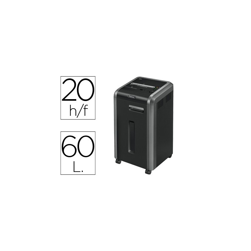 DESTRUCTORA DE DOCUMENTOS FELLOWES 225CI CAPACIDAD DE CORTE 24 H DESTRUYE GRAPAS CLIPS CD Y TARJETAS 60 LITROS