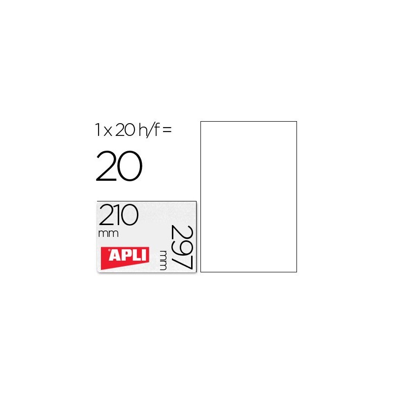 ETIQUETA ADHESIVA APLI TRANSLUCIDAS 1225 TAMAO 210X297 MM - FOTOCOPIADORA -LASER CAJA CON 20 ETIQUETAS