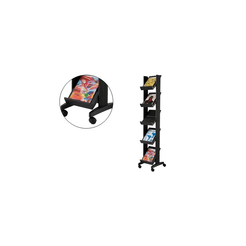 EXPOSITOR FASTPAPERFLOW DE SUELO MOVIL 5 ESTANTES DE 275X327MM COLOR NEGRO TAMAO DEL EXPOSITOR 350X1675X385 MM