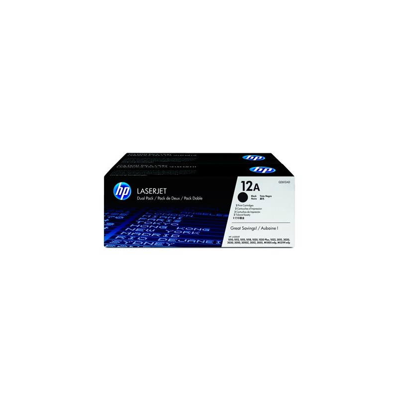 TONER HP LASERJET 1010 1012 1015 1018 1020 1022 3015 3020 3030 3050 3052 3055 12A NEGRO PACK 2 2.000 PAG