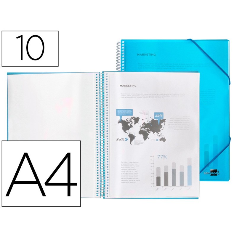CARPETA LIDERPAPEL ESCAPARATE CON ESPIRAL 10 FUNDAS POLIPROPILENO DIN A4 AZUL