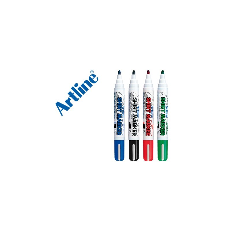 ROTULADOR ARTLINE CAMISETA EKT-2 NEGRO ROJO AZUL Y VERDE PUNTA REDONDA 2 MM PARA USO EN CAMISETA CAJA DE 4