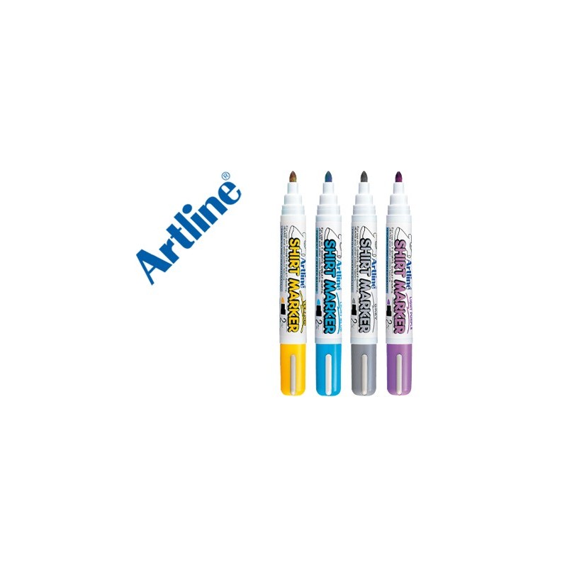 ROTULADOR ARTLINE CAMISETA EKT-2 AMARILLO,GRIS,CELESTE Y VIOLETA PUNTA REDONDA 2 MM USO EN CAMISETA CAJA DE 4