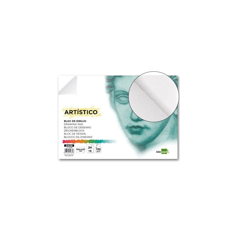 BLOC DIBUJO LIDERPAPEL ARTISTICO ENCOLADO 594X420MM 24+6 HOJAS 120G/M2 SIN RECUADRO