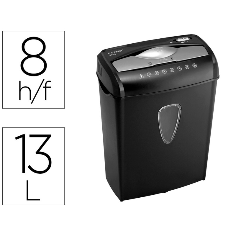 DESTRUCTORA DE DOCUMENTOS Q-CONNECT KF17972 CAPACIDAD DE CORTE 8 H DESTRUYE GRAPAS CLIPS CD Y TARJETAS 13 LITROS