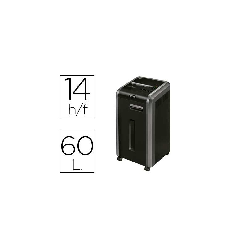 DESTRUCTORA DE DOCUMENTOS FELLOWES 225MI CAPACIDAD DE CORTE 14H SEGURIDAD P5 CLIPS GRAPAS TARJETAS Y CD 60 LITROS