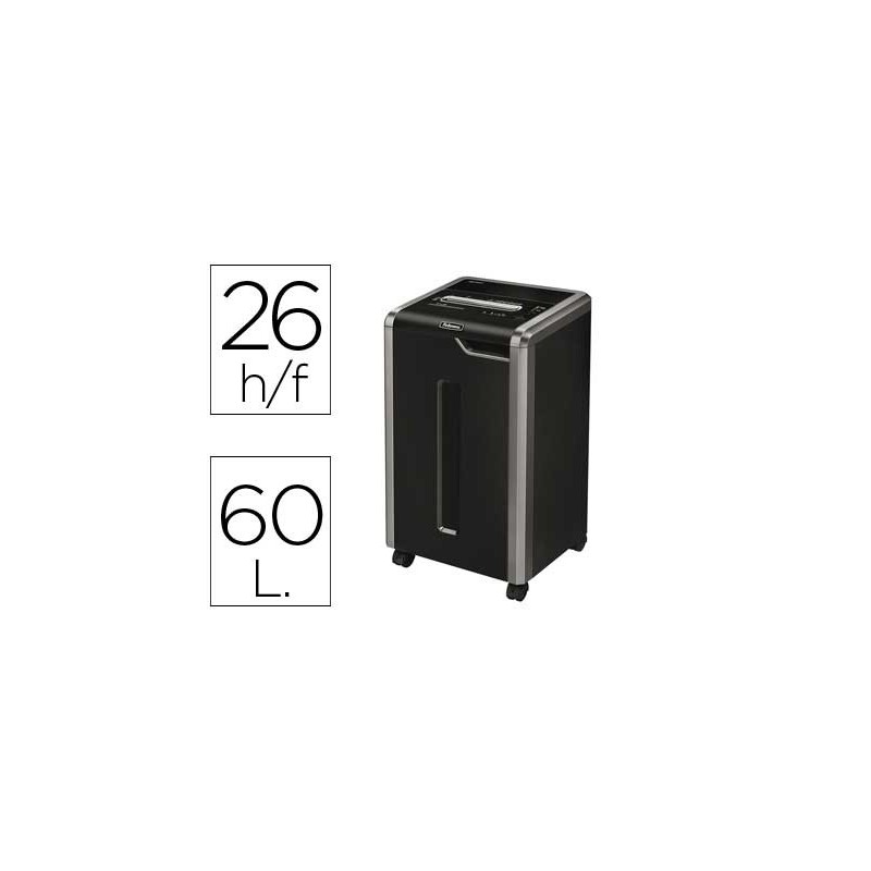 DESTRUCTORA DE DOCUMENTOS FELLOWES 325I CICLO TRABAJO CONTINUO CAPACIDAD DE CORTE 26H CLIPS TARJETAS CD 83L
