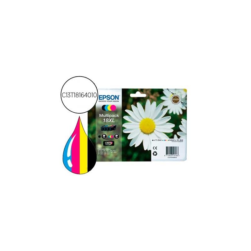 INK-JET EPSON MULTIPACK T18XL NEGRO AMARILLO CIAN Y MAGENTA XP-102 XP-205 XP-305 XP-405 CAPACIDAD 470 PAG