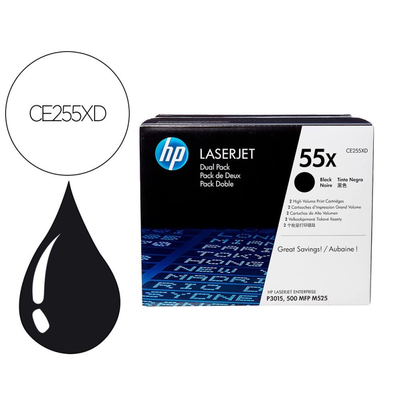 TONER HP LASERJET CE255XD NEGRO 12500 PAG PACK 2
