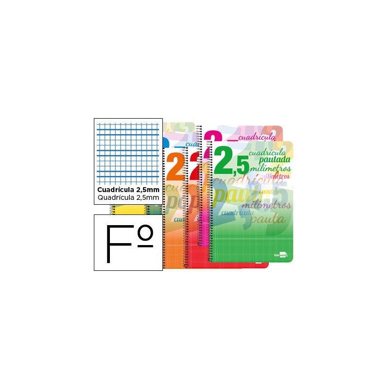 CUADERNO ESPIRAL LIDERPAPEL FOLIO PAUTAGUIA TAPA DURA 80H 75 GR CUADRO PAUTADO 2,5MM CON MARGEN COLORES SURTIDOS