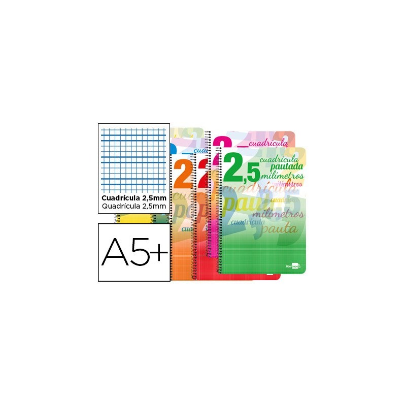 CUADERNO ESPIRAL LIDERPAPEL CUARTO PAUTAGUIA TAPA BLANDA 40H 75 GR CUADRO PAUTADO 2,5MMCON MARGEN COLORES SURTIDOS