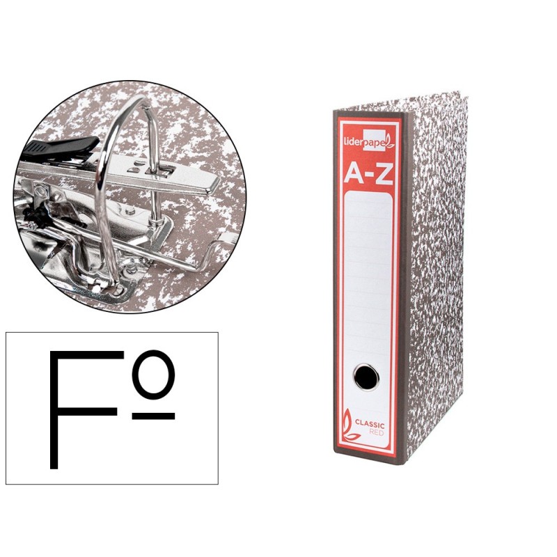 ARCHIVADOR DE PALANCA LIDERPAPEL CARTON FORRADO FOLIO JASPEADO GRIS CON CAJA CLASSIC RED