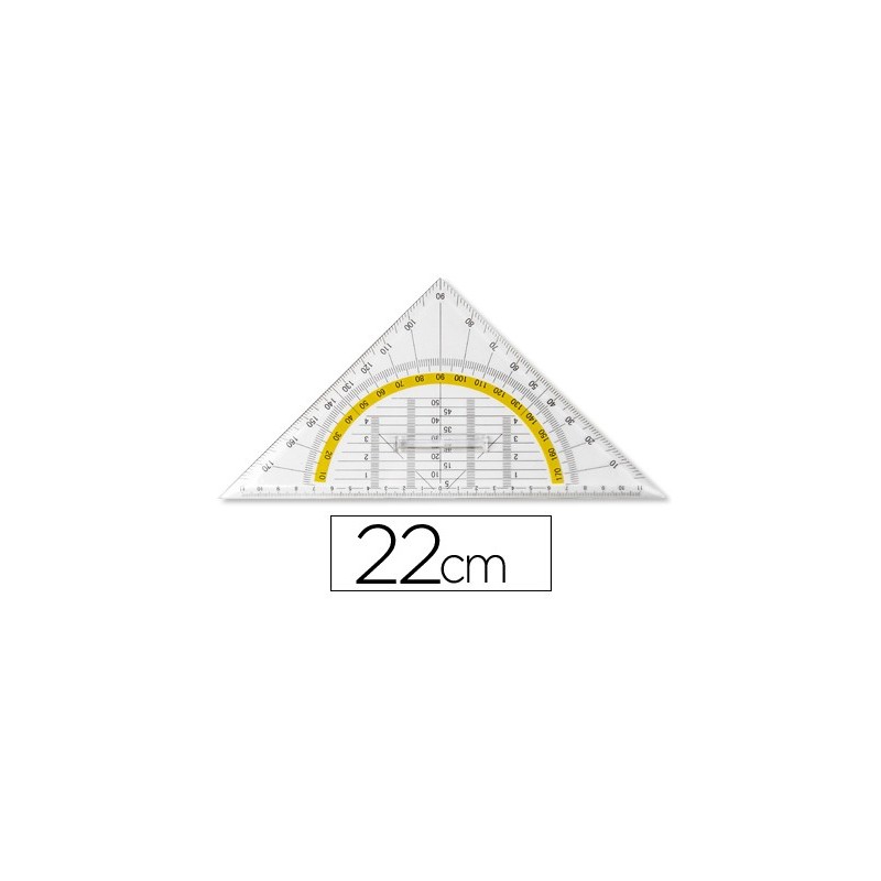 ESCUADRA LIDERPAPEL GEOMETRIA 22 CM PLASTICO CRISTAL CON PESTAA DE SUJECCION