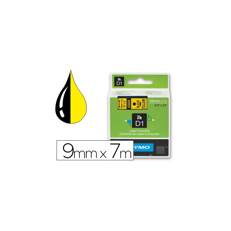 CINTA DYMO NEGRO AMARILLO 9MM X 7 MT D1