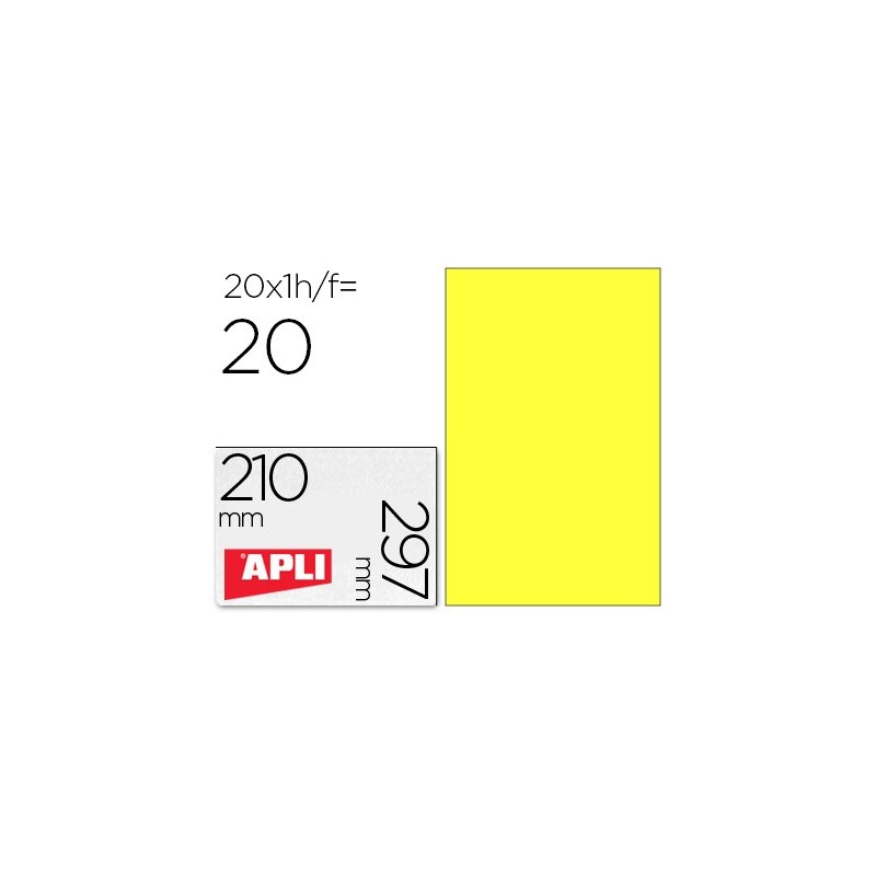 ETIQUETA ADHESIVA APLI 02878 TAMAO 210X297 MM PARA LASER FOTOCOPIADORA INK-JET CAJA CON20 HOJAS DIN A4 AMARILLO